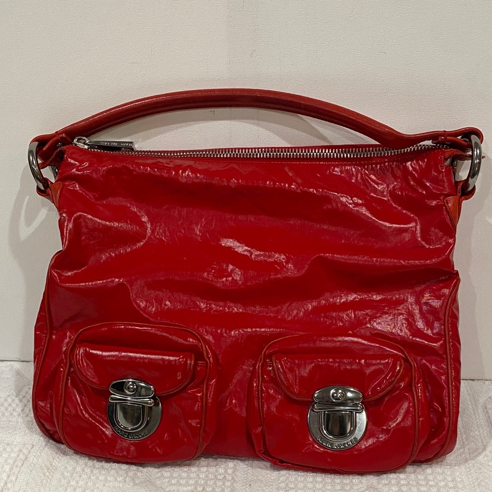Marc Jacobs Y2K Shiny Red Shoulder Bag w Silver hardware, clips & zipper VGUC